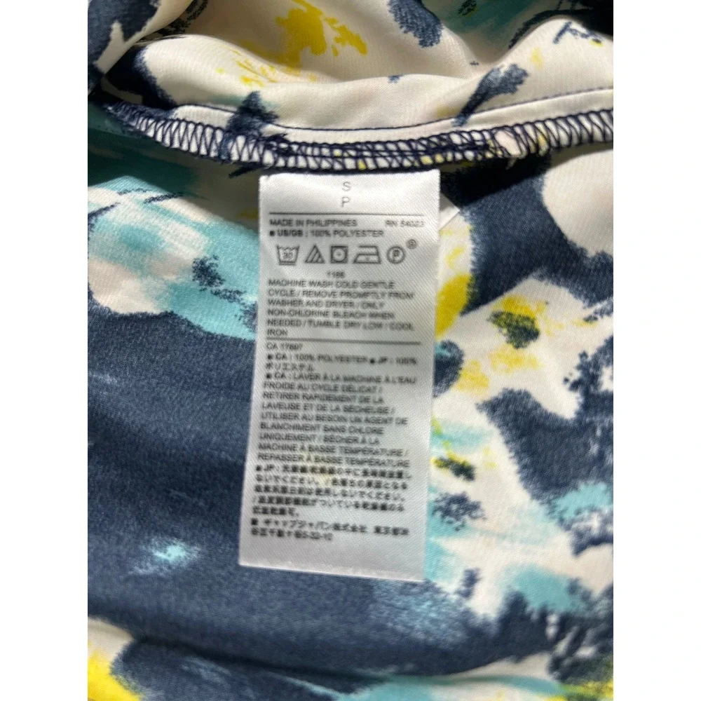 Banana Republic Womens Small Navy Teal Abstract‎ Floral Ruched V-Neck Blouse Top